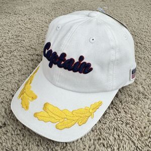 First Mate Hat Sailor Buckle Strap West Marine Scrambled‎ Eggs White Cap NWT